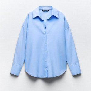 Zara COTTON BLEND OXFORD SHIRT - Blue